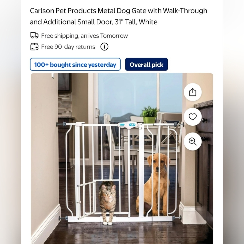 White Pet Gate with Small Door